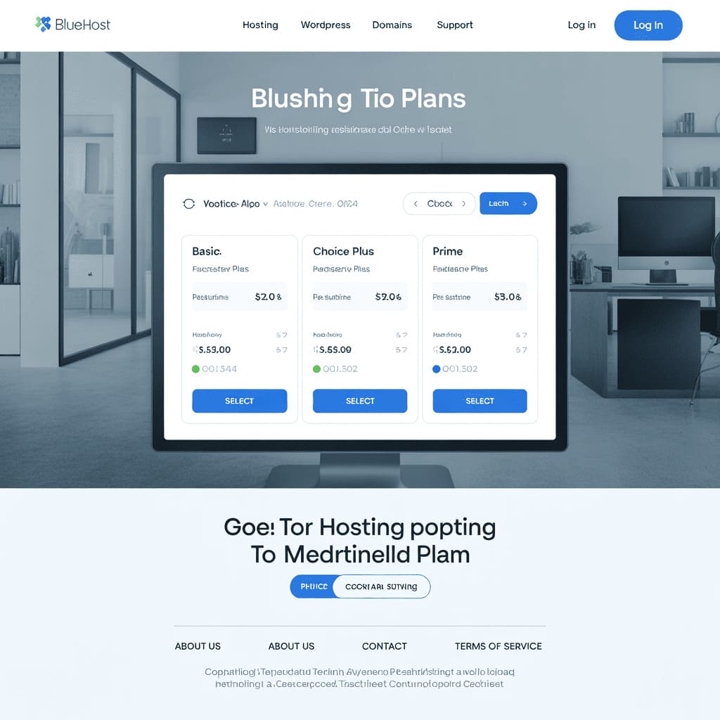 Computer screen showing Bluehost website interface