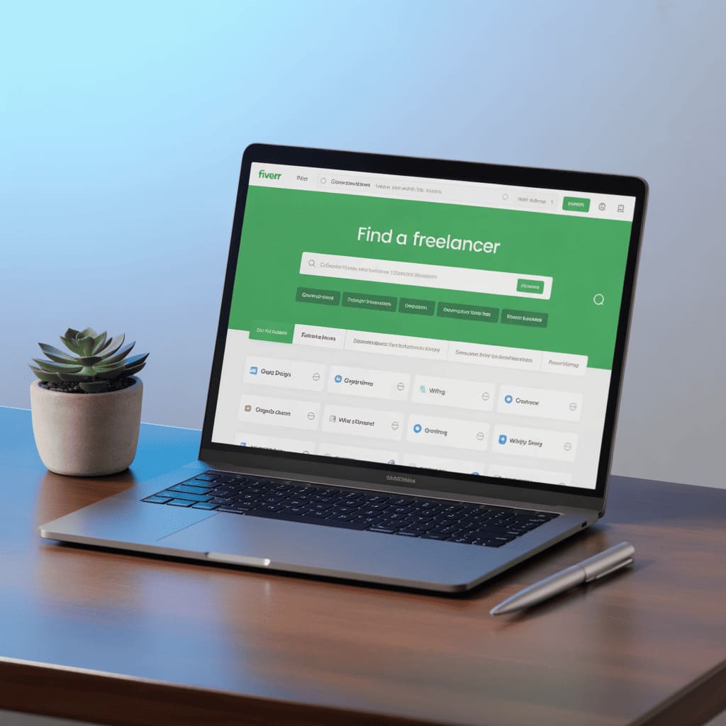 Laptop screen showing Fiverr marketplace