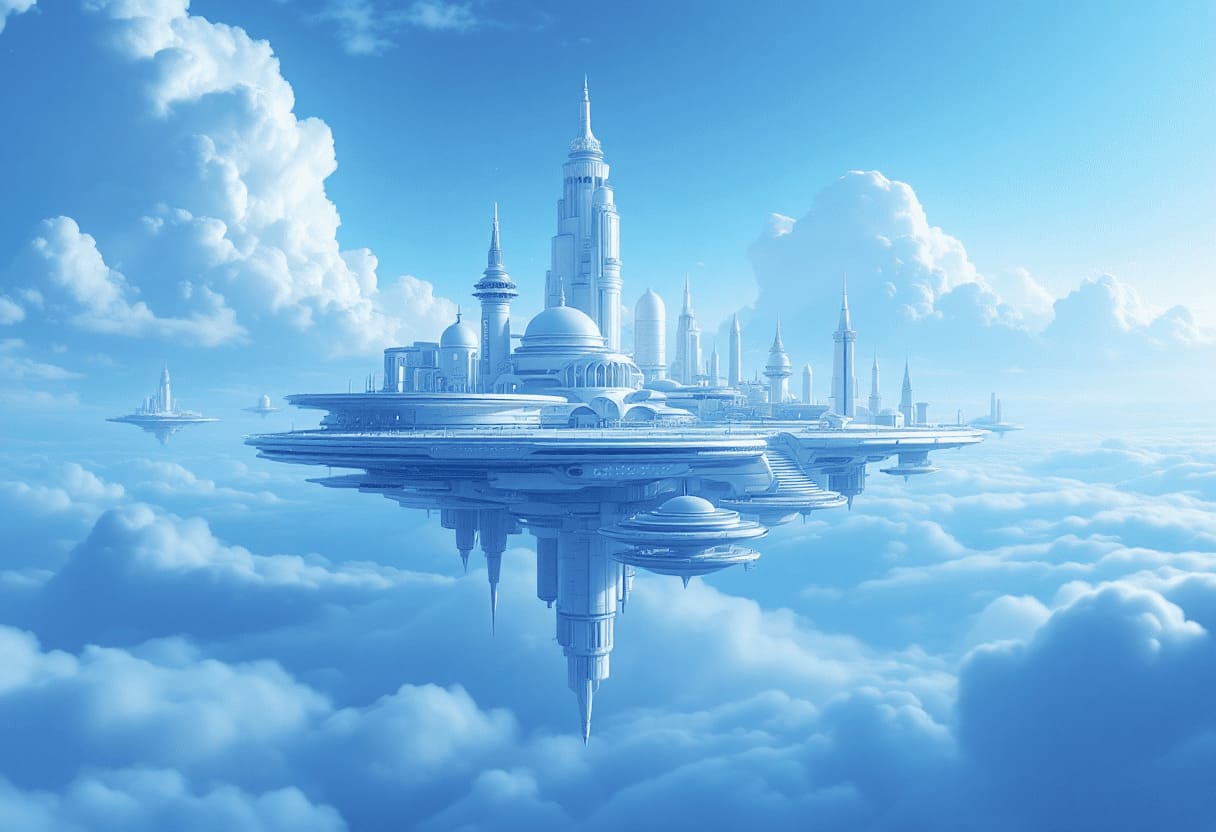 floating city in the sky with advanced technology