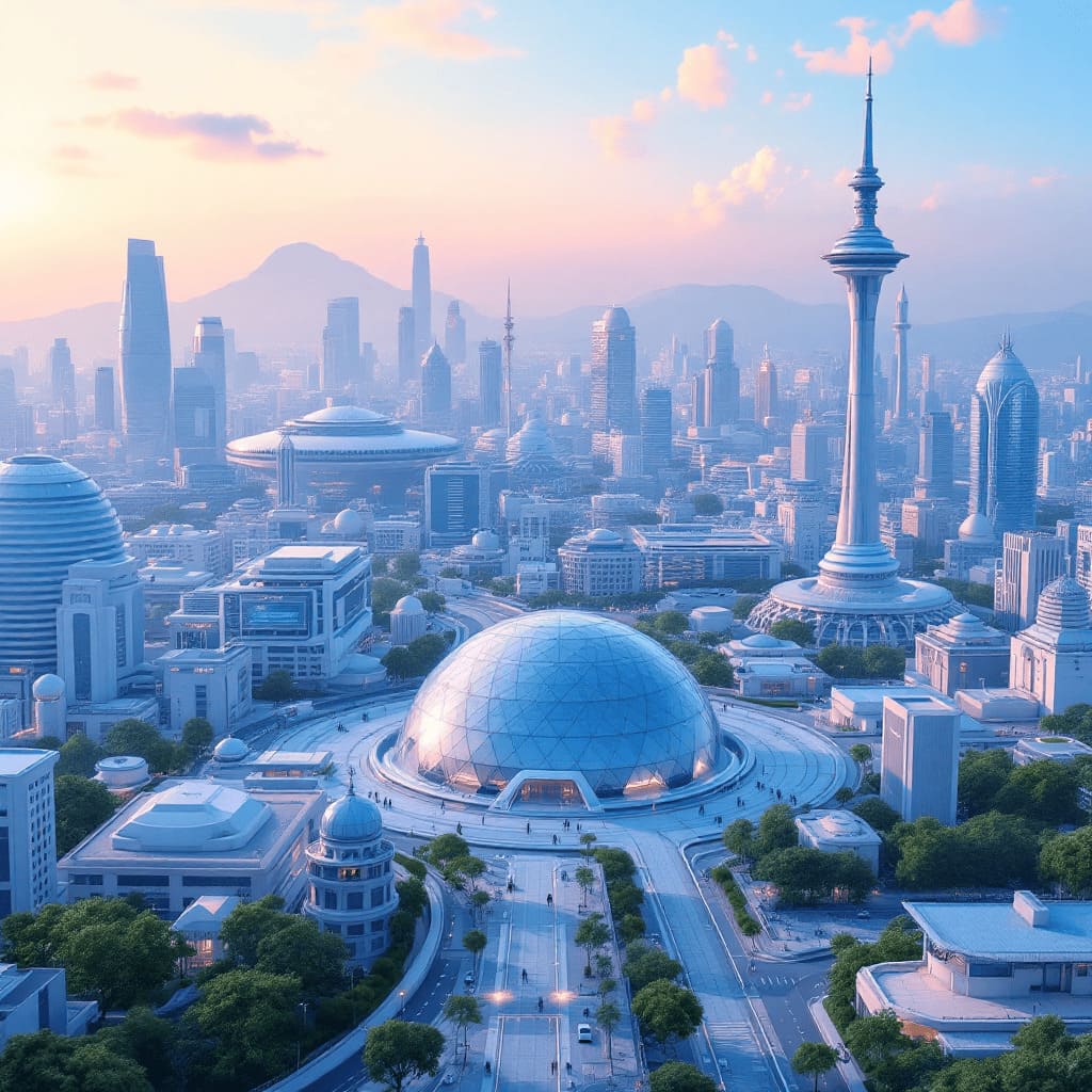 futuristic smart city with climate controlled dome