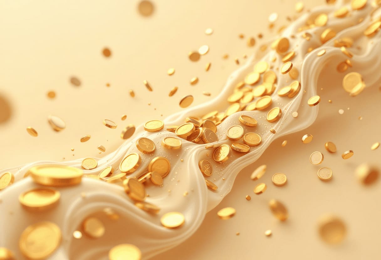 golden coins and currency flowing like water