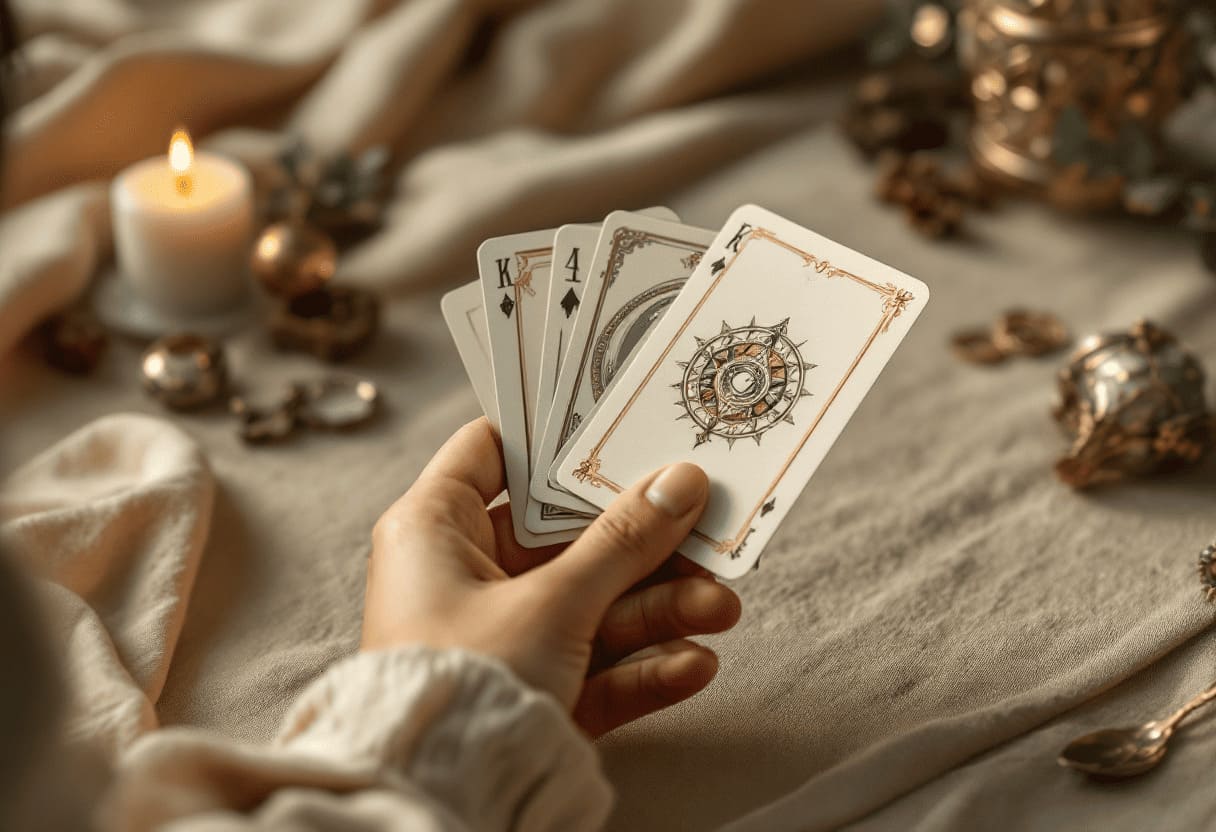 hand holding tarot cards reading session