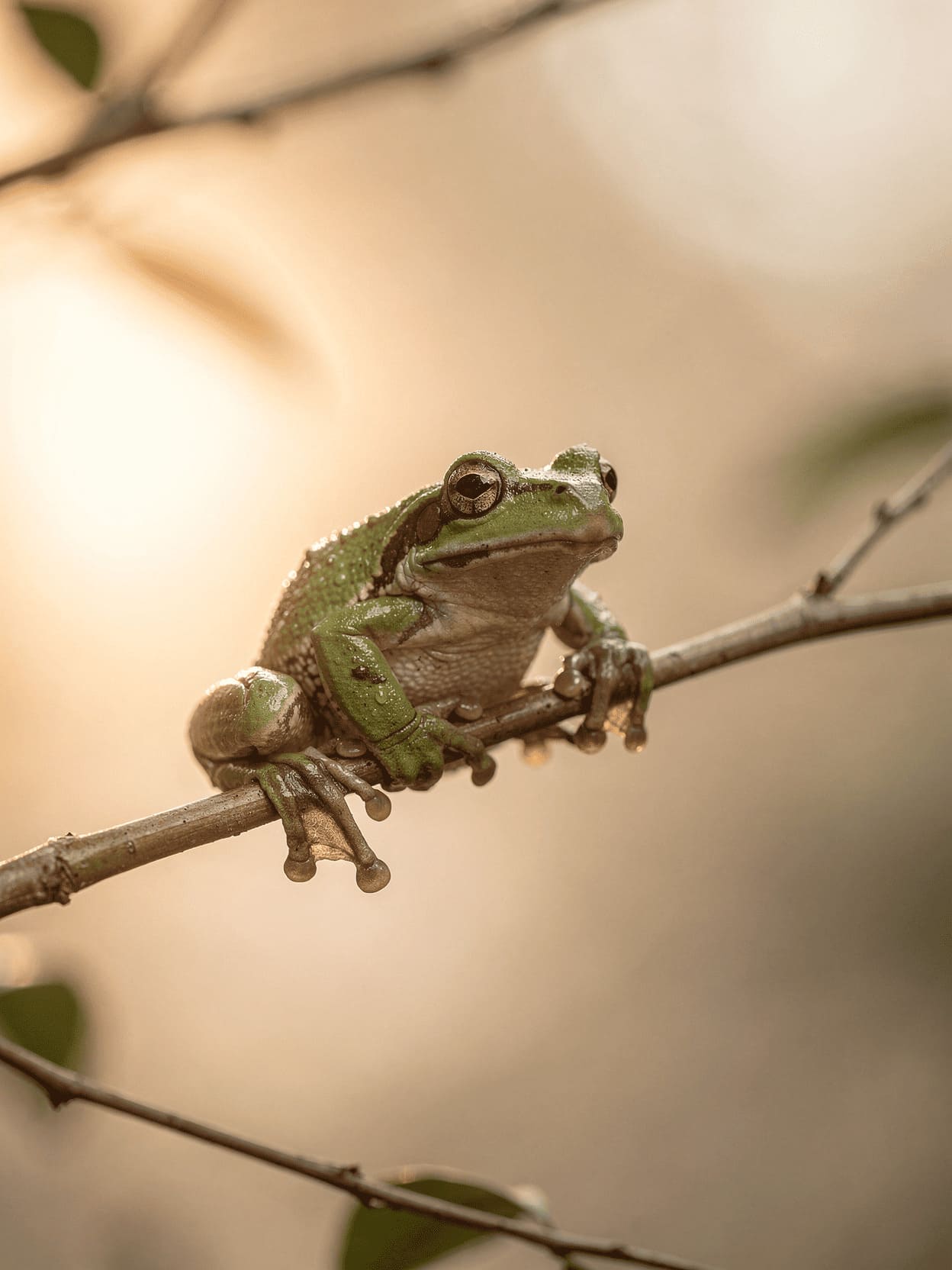 Japanese tree frog close-up in natural habitat
