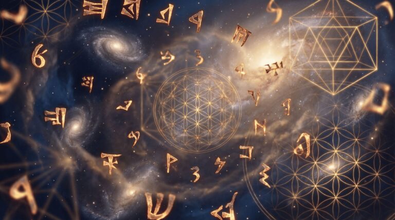 ancient mystical numbers floating in cosmic space