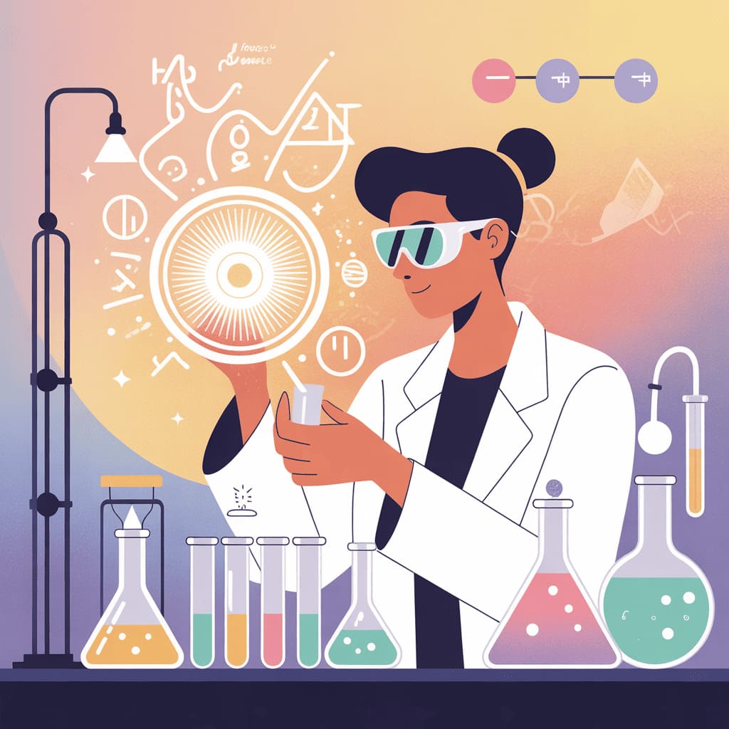 blend of ancient symbols and modern science equipment