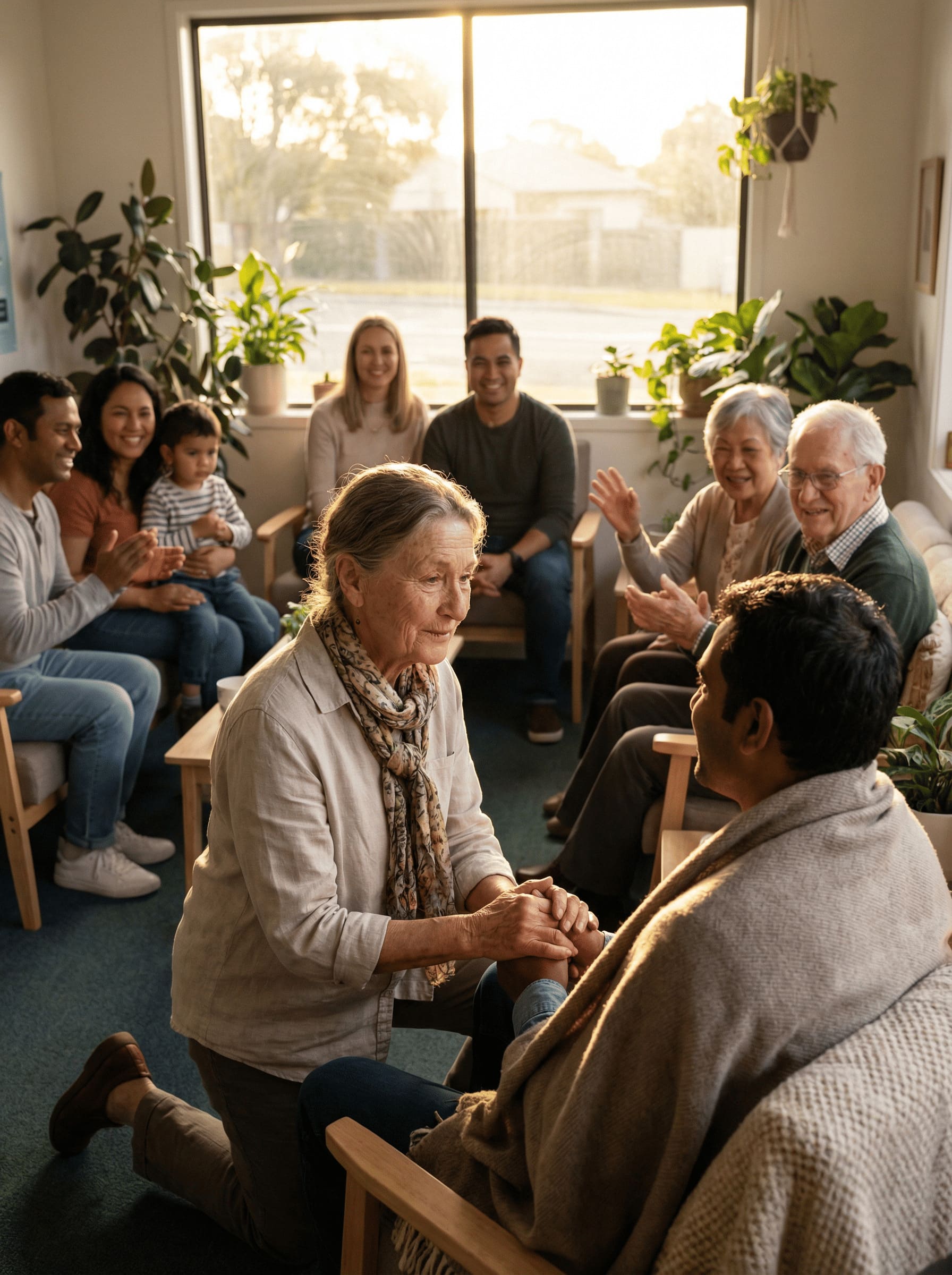 compassionate healer helping diverse group of people