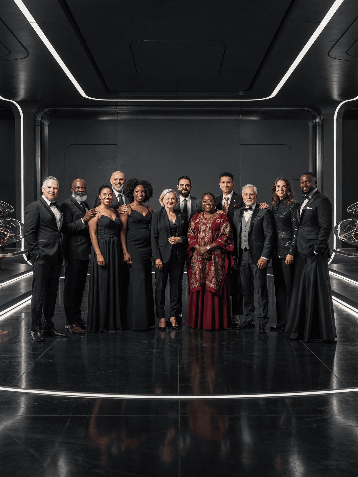 diverse group of people standing together in harmony, celebrating differences, colorful and inclusive