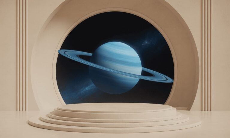 ethereal neptune planet with blue mystical glow