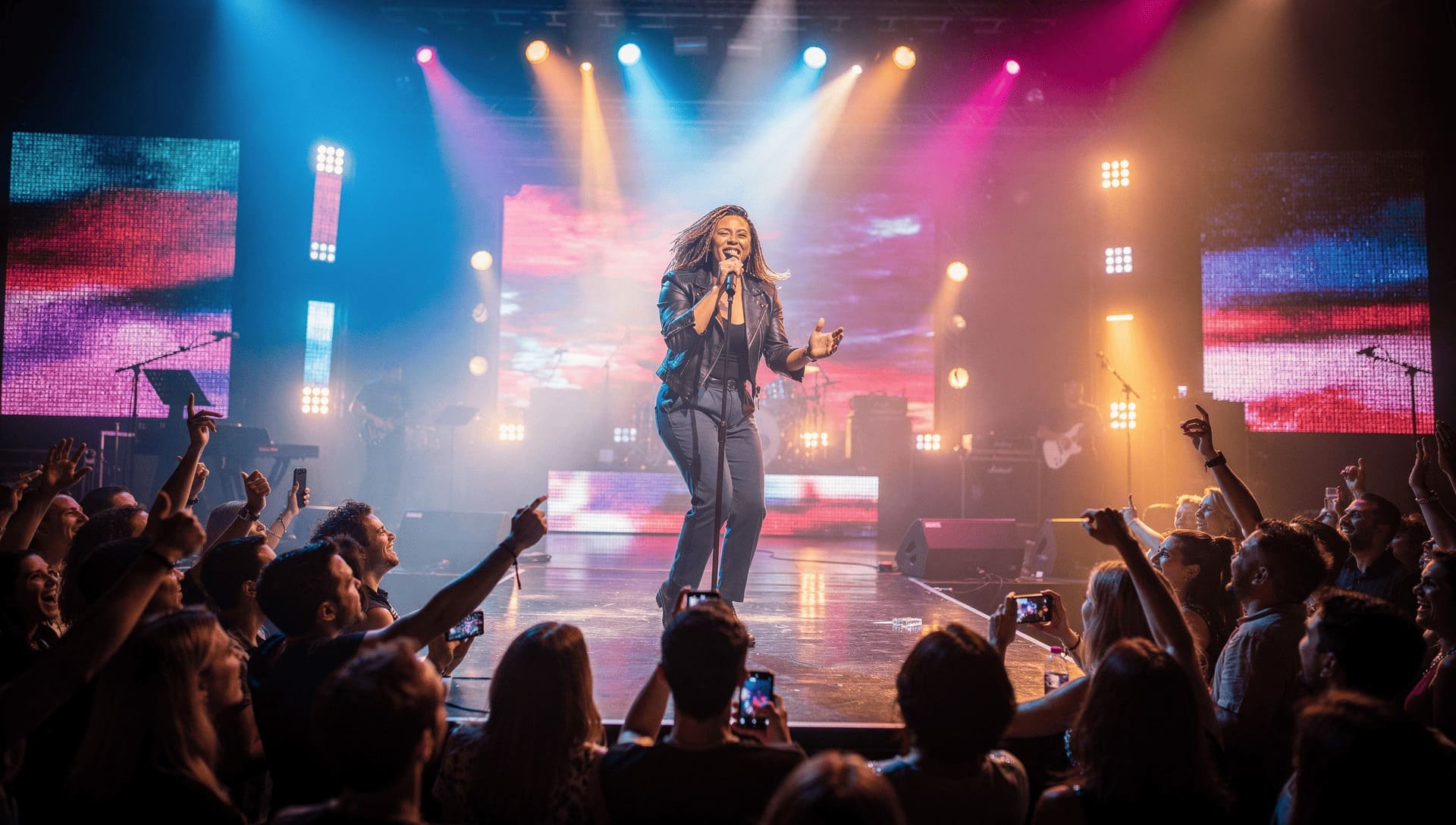 joyful artist performing on stage