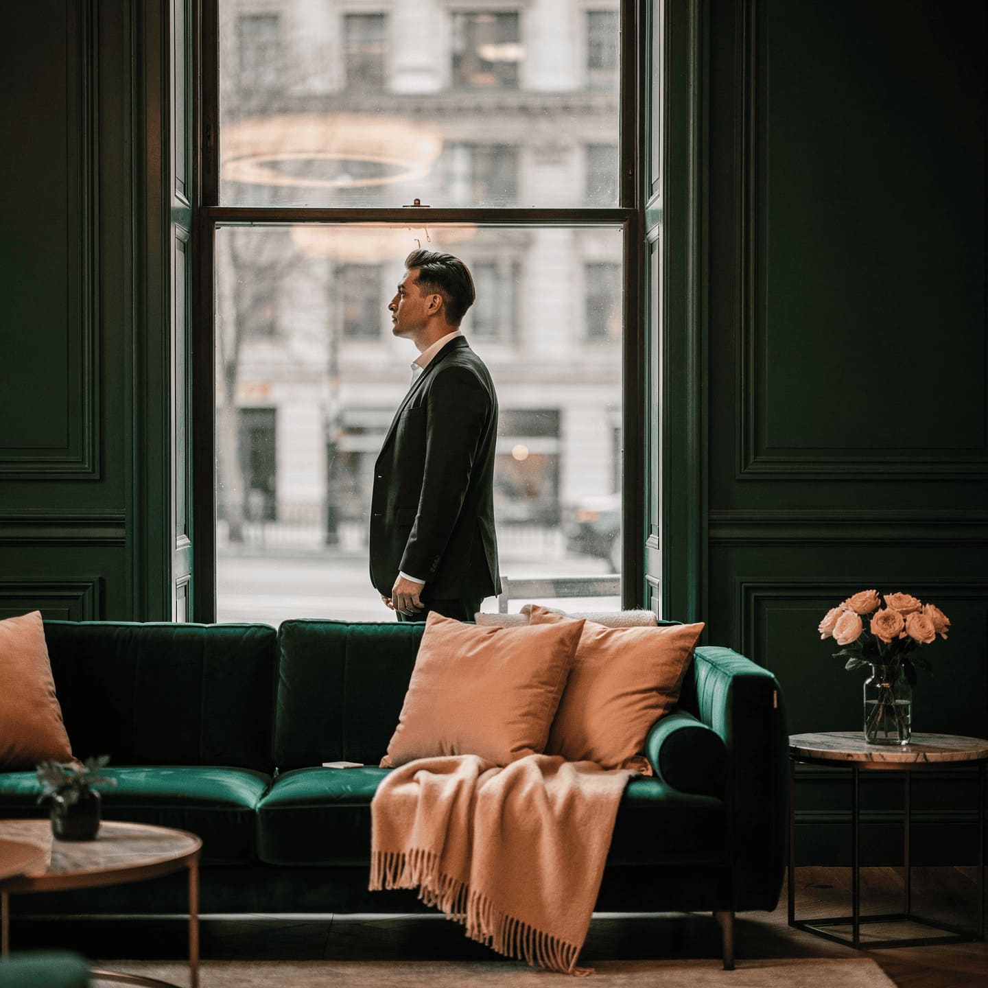 person alone behind window during lockdown