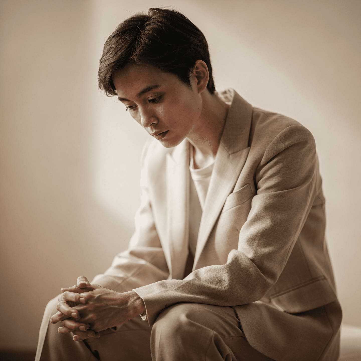 person experiencing deep contemplation, facing inner pain with courage,