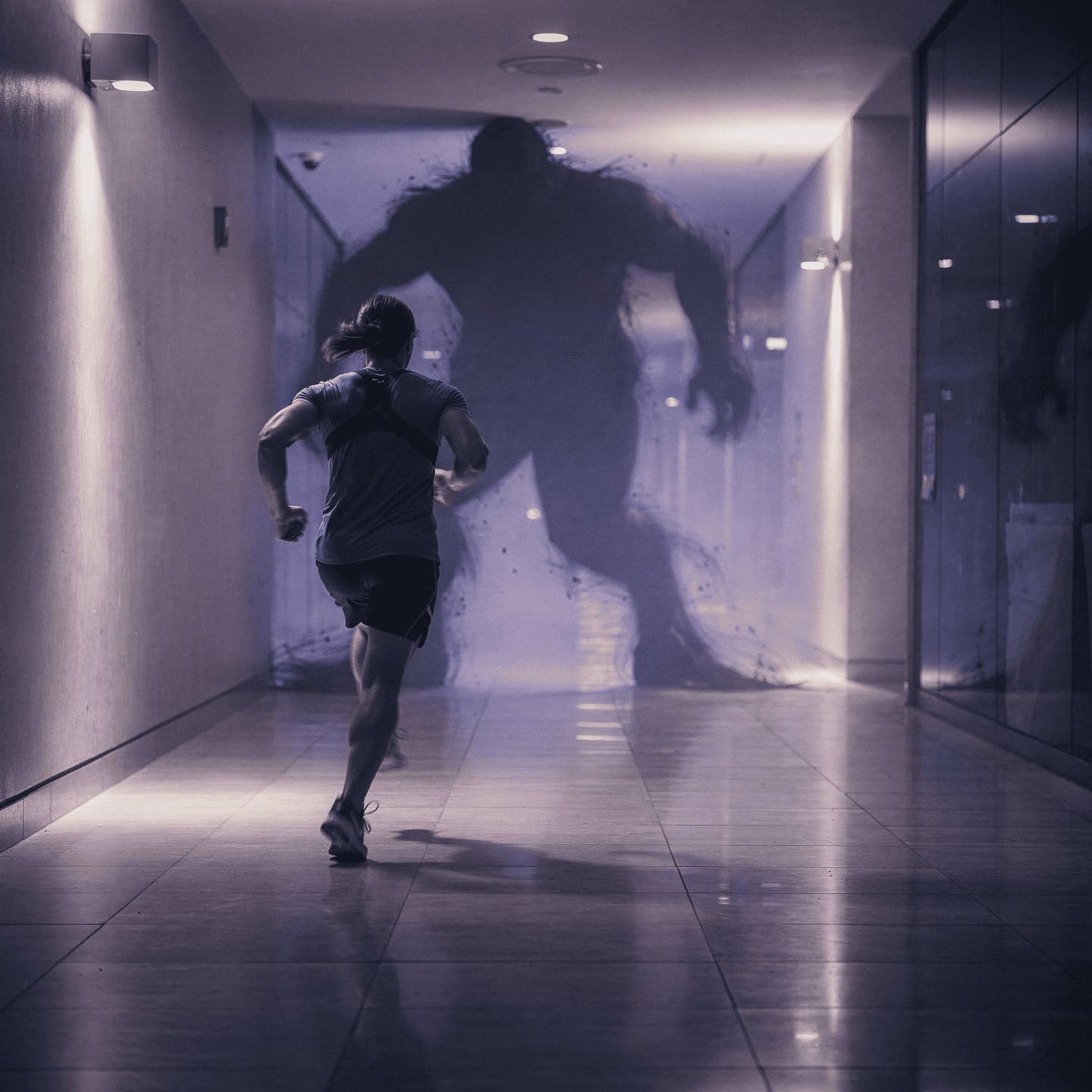 person running away from shadow, metaphorical escape