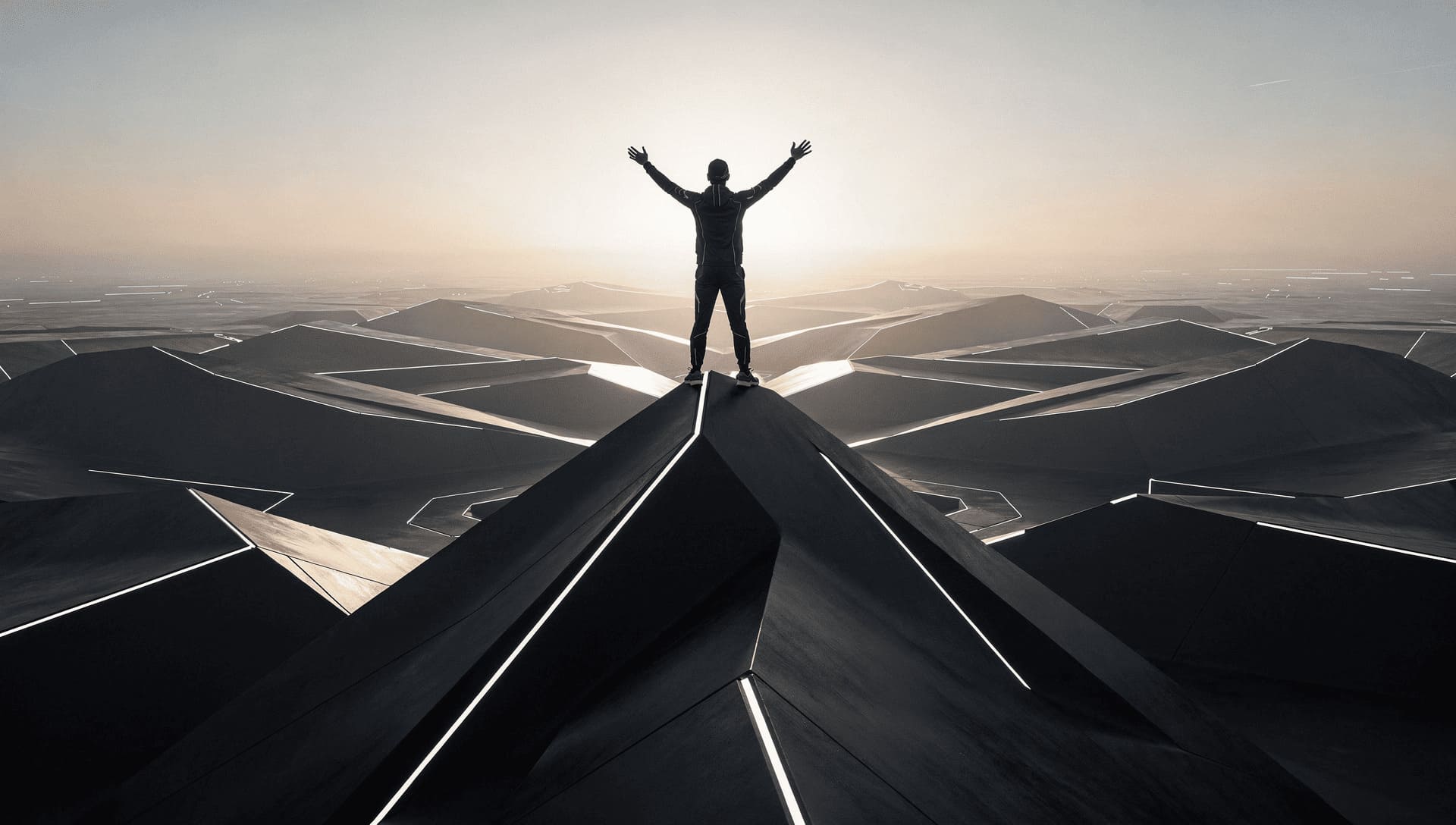 person standing on mountain peak at sunrise