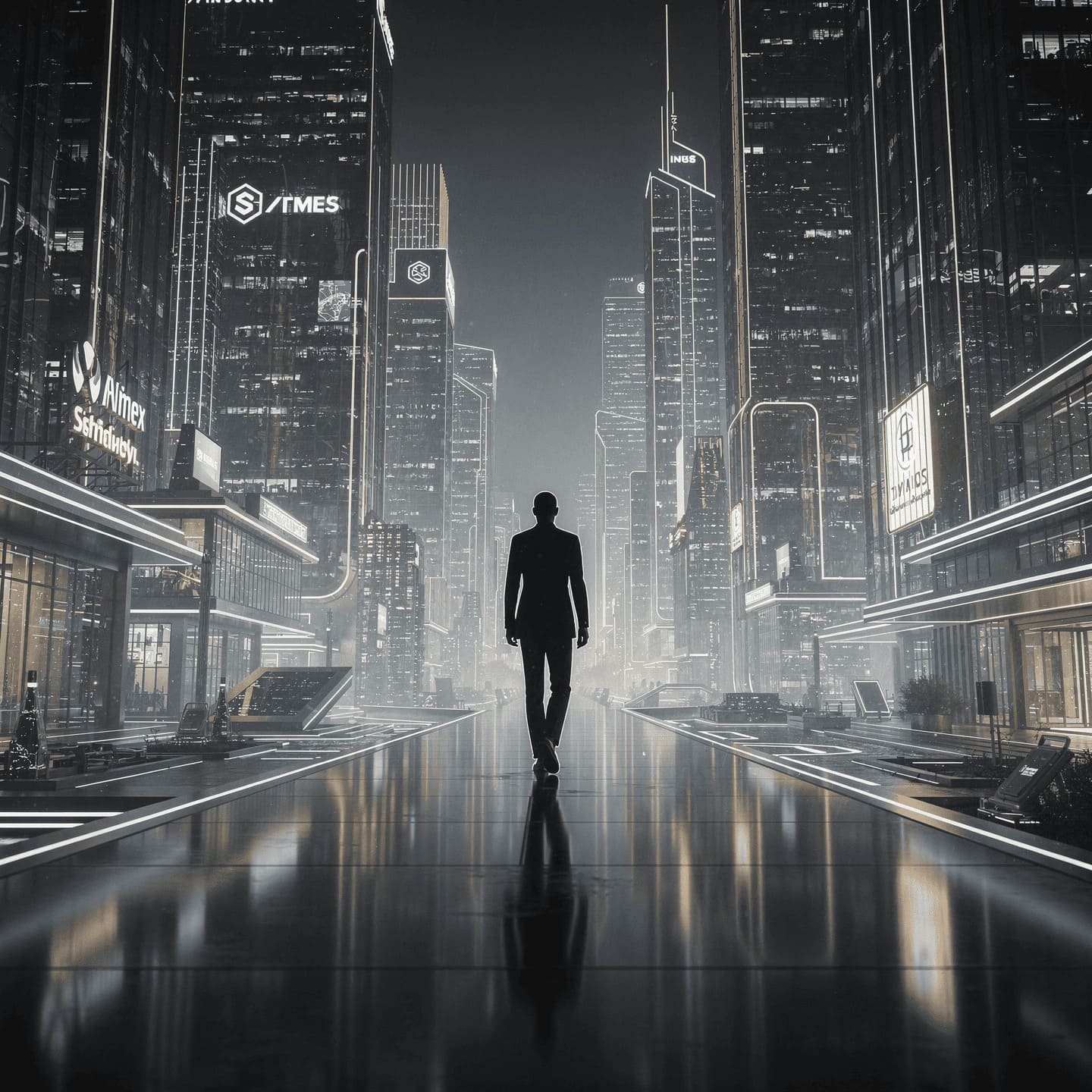 person walking forward on path leaving shadows behind, moving toward bright future