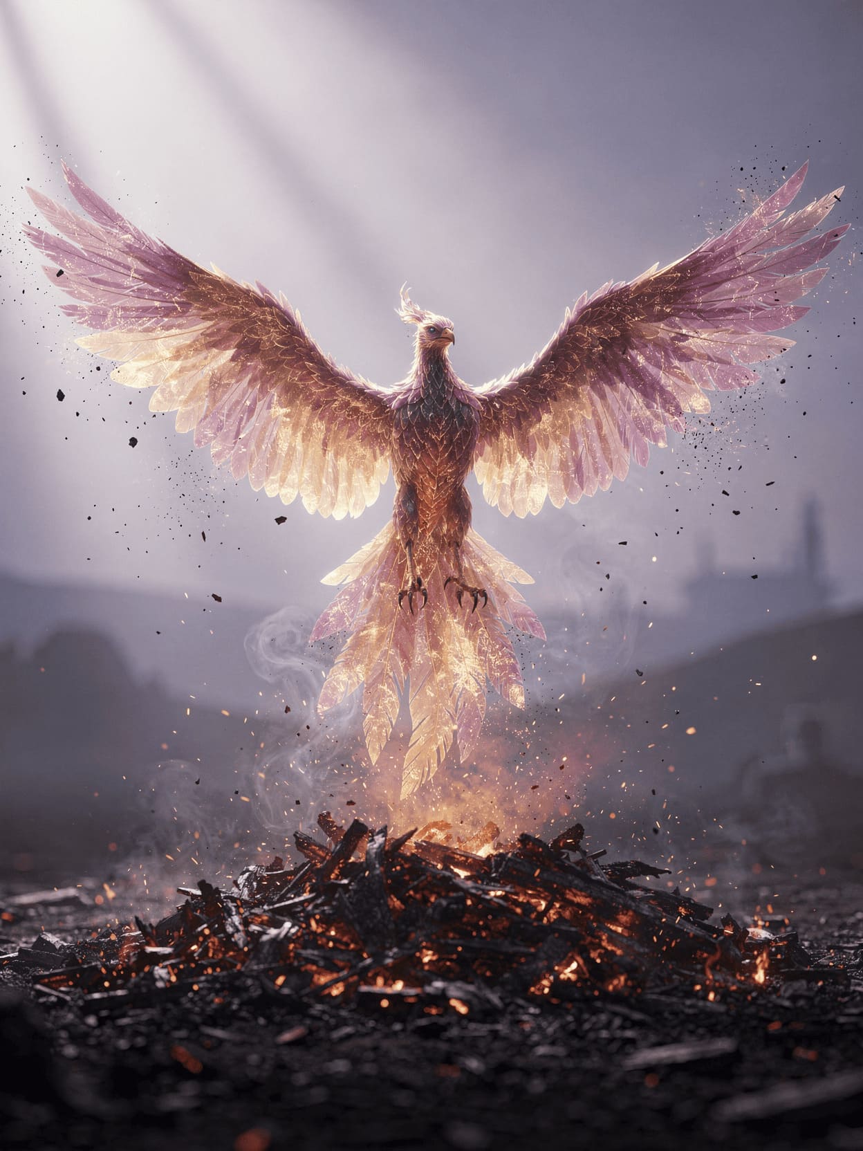phoenix rising from ashes, rebirth and renewal