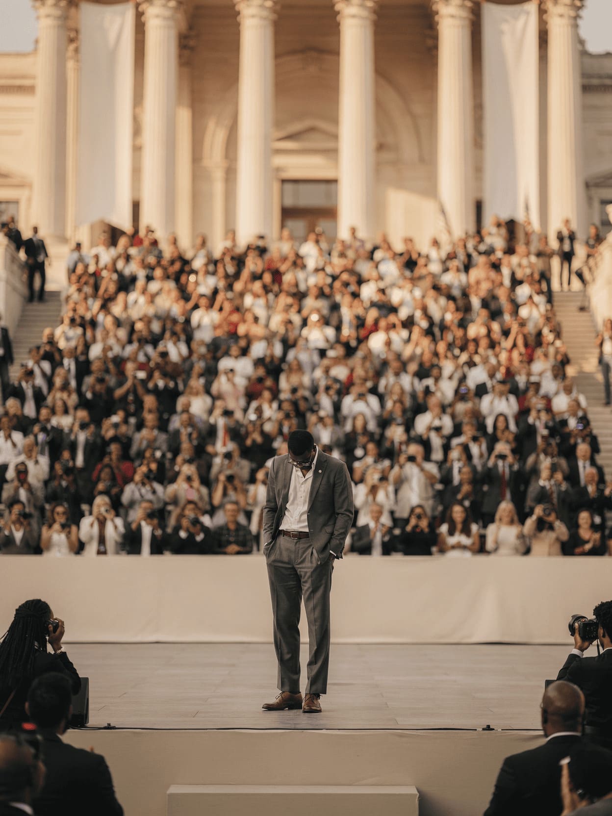 person standing alone breaking free from chains of conformity