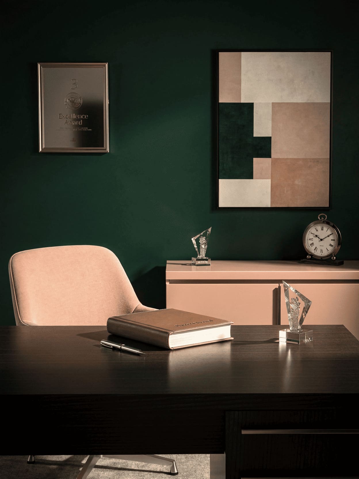 professional workspace with modern office and success symbols