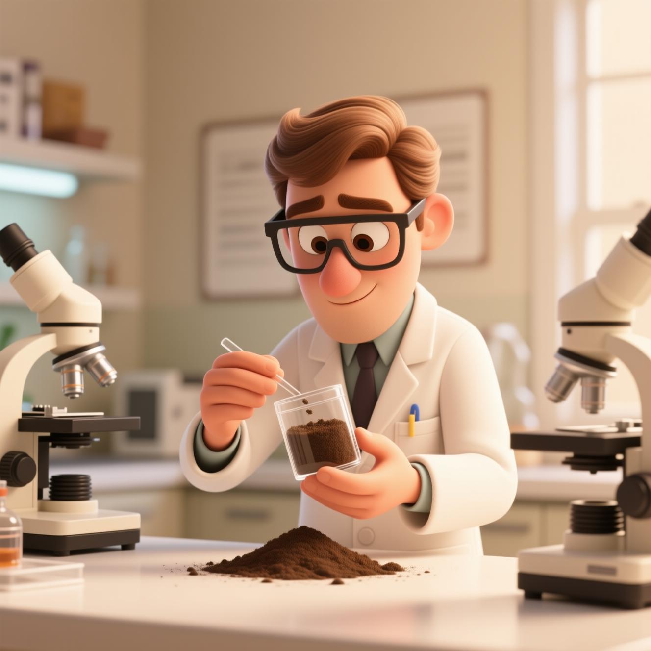 scientist examining soil sample in laboratory