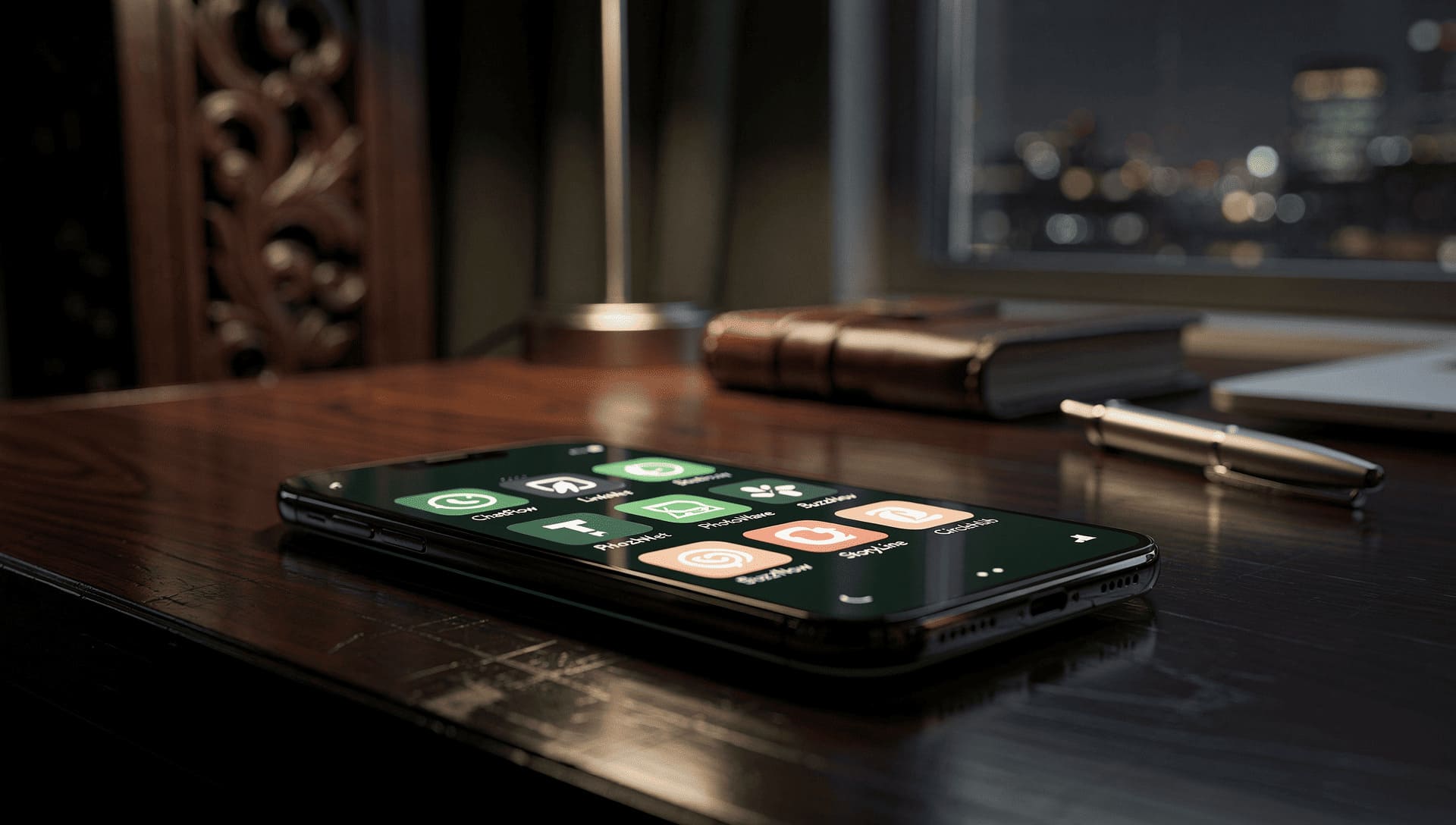 smartphone screen showing social media apps at night