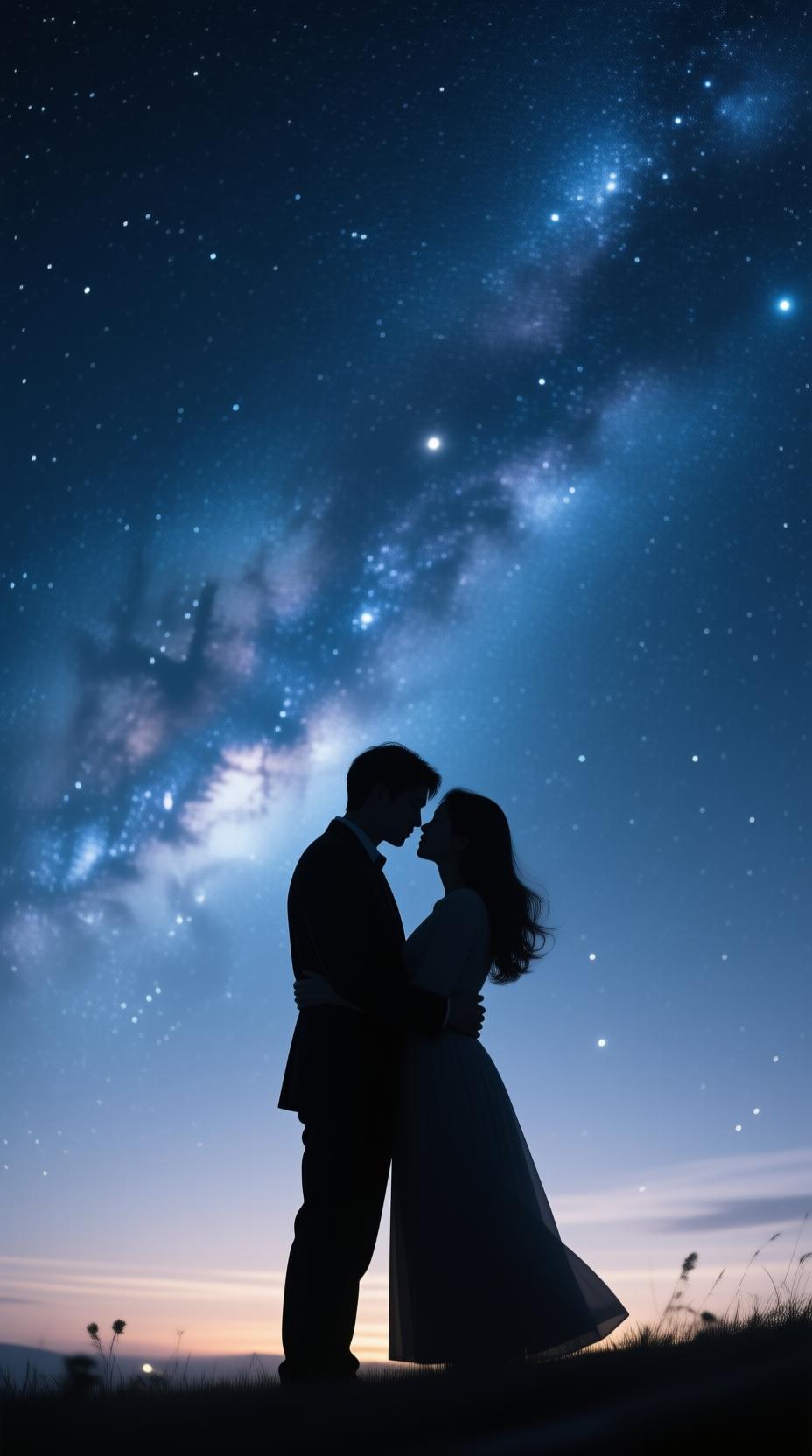 couple silhouette against starry sky romantic atmosphere