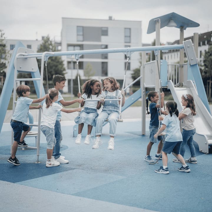 German children playing together outdoors,