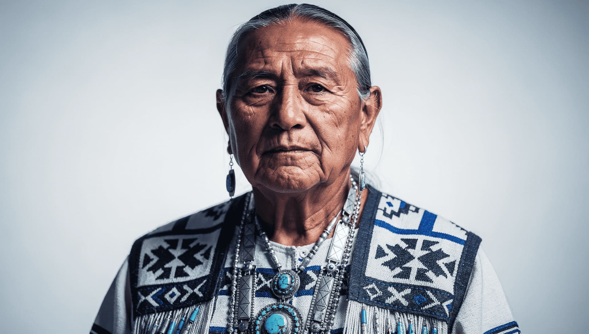 Navajo Native American elder with traditional symbols