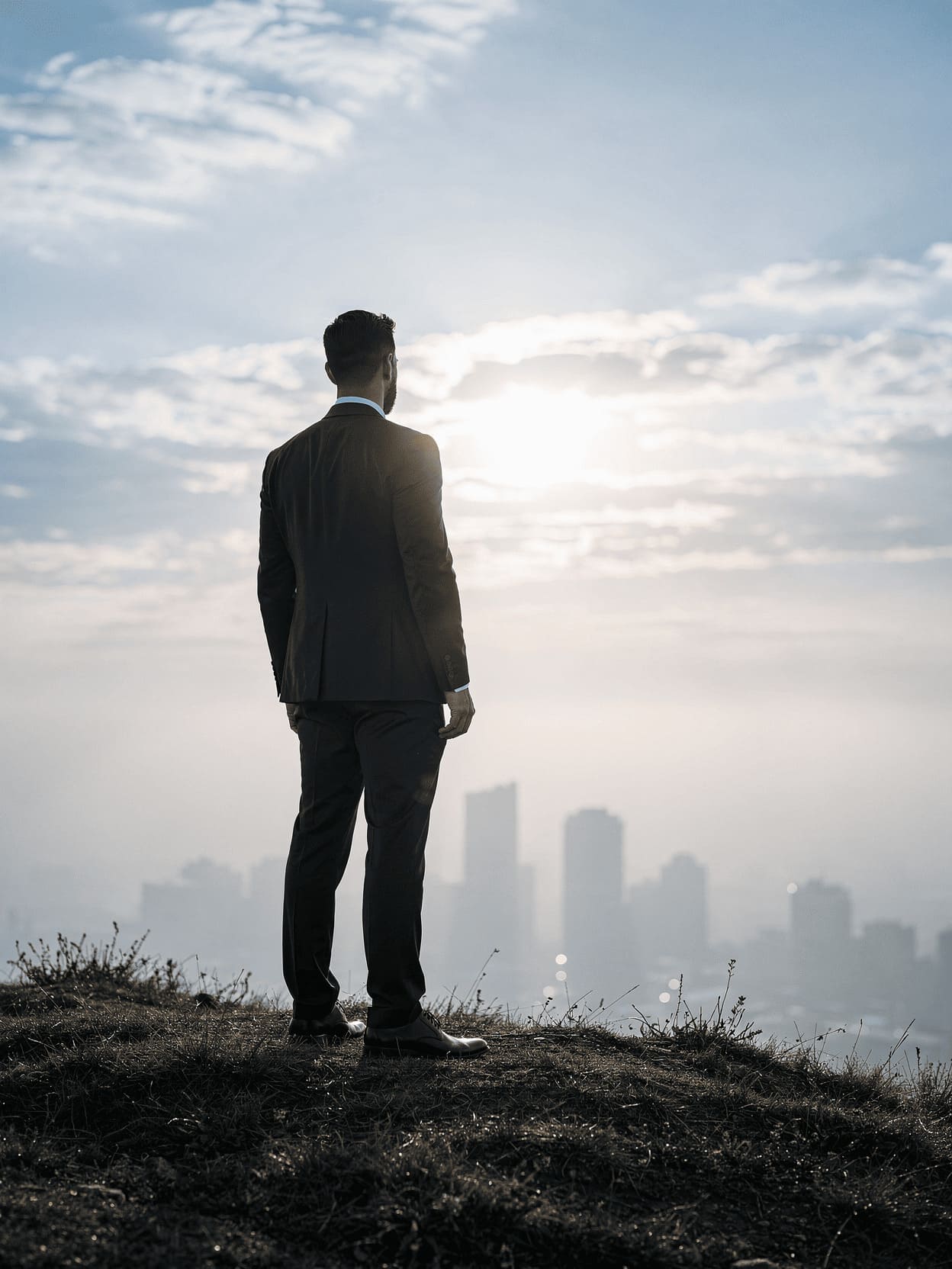 ambitious entrepreneur looking at horizon sunrise motivation success journey