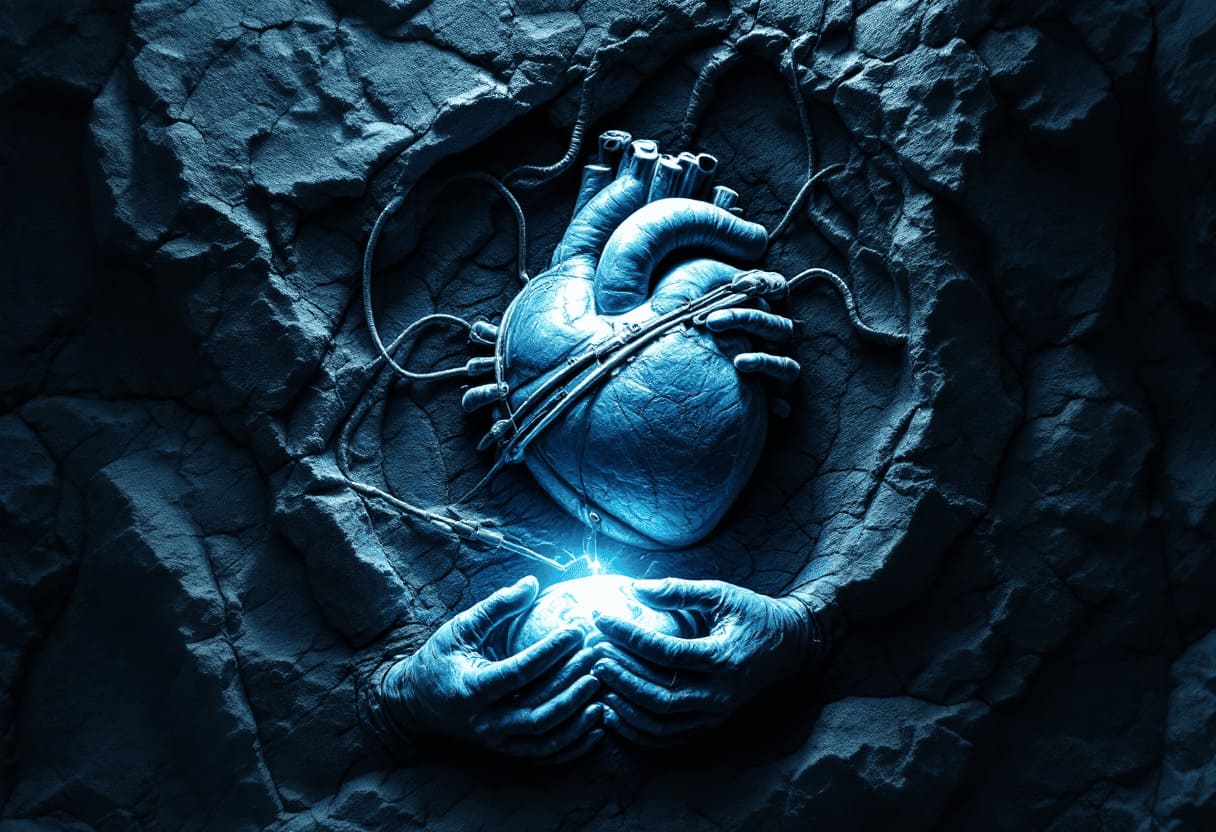 ancient stone carving showing heart surgery operation