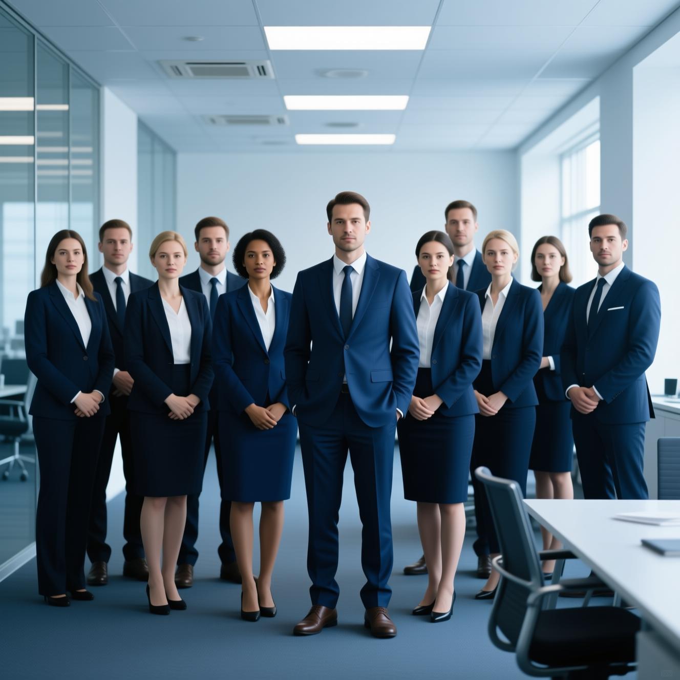 diverse group of professional employees standing together