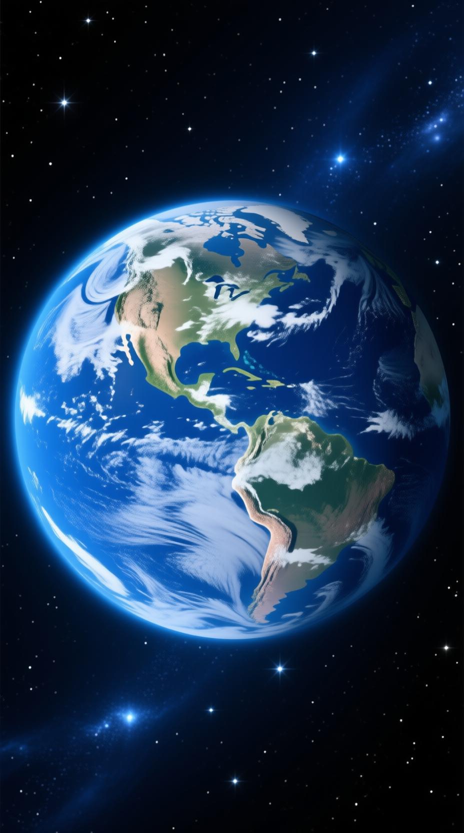 earth from space rotating beautiful blue planet stars background