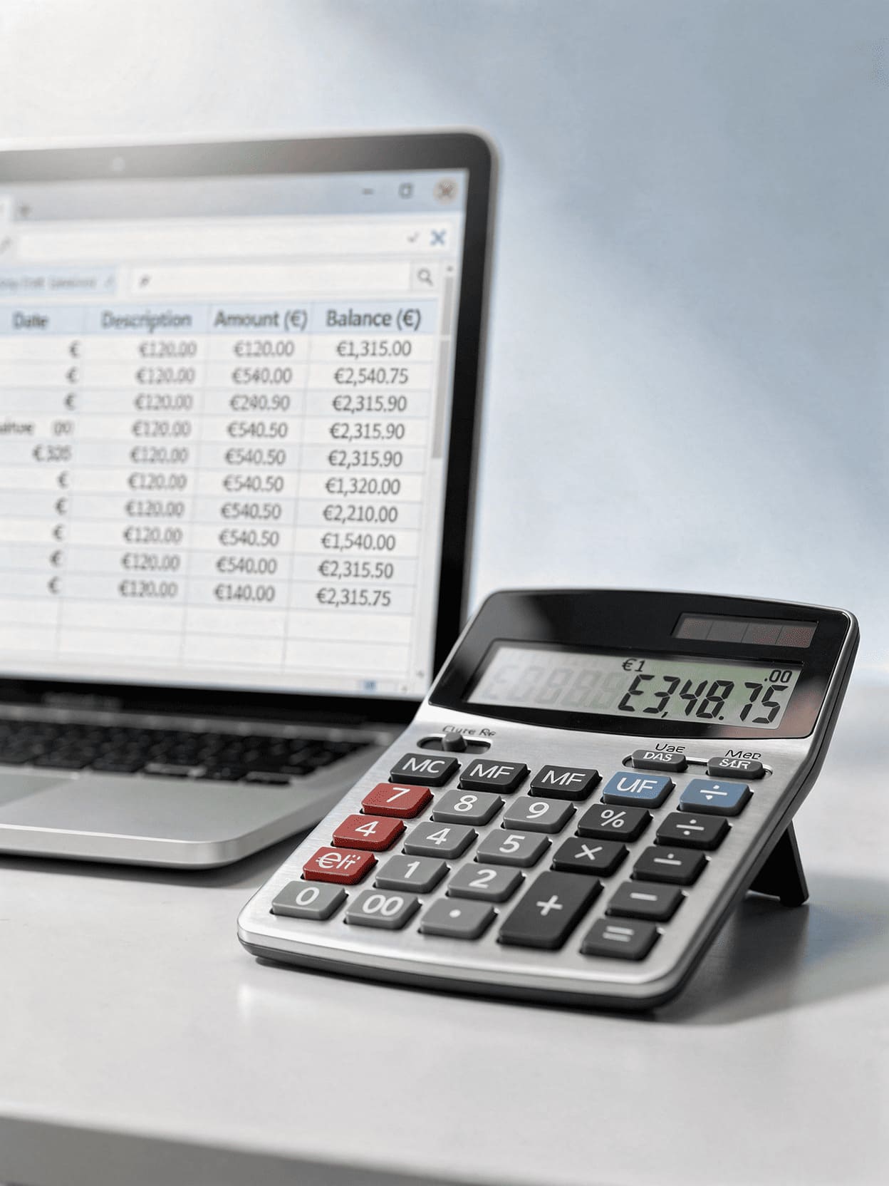 financial calculator spreadsheet with euro currency business planning