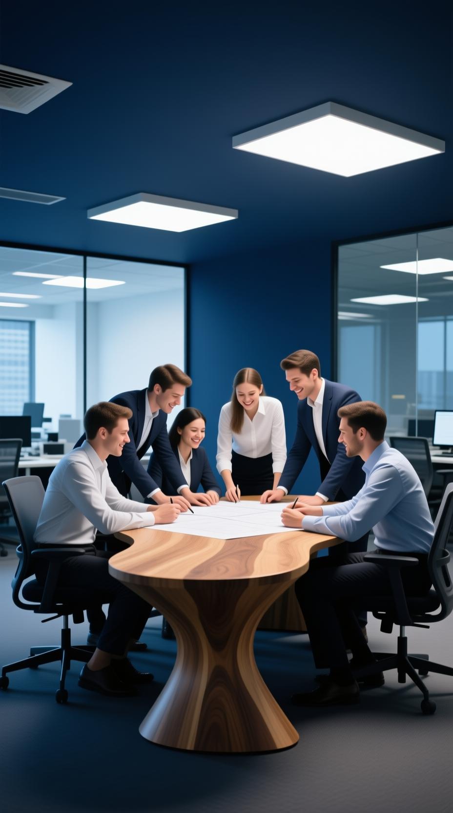 happy professional employees working together in office