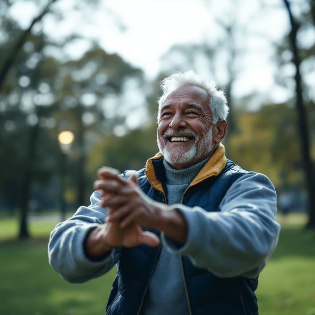 healthy active senior person exercising outdoors smiling