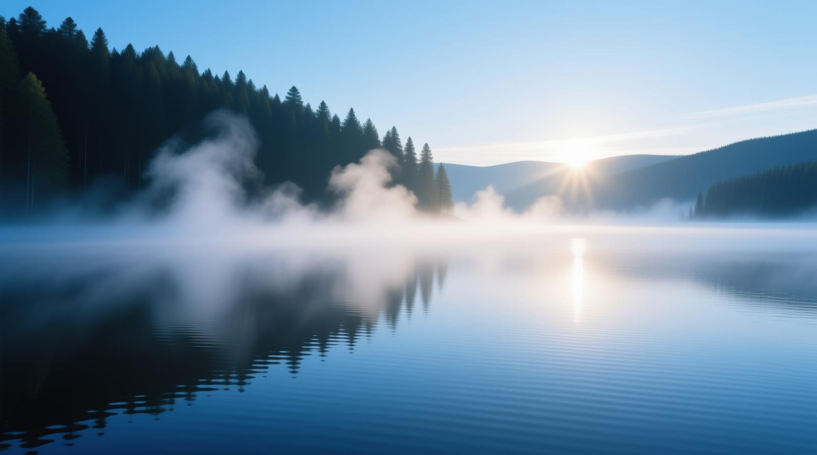 lake water evaporation mist morning