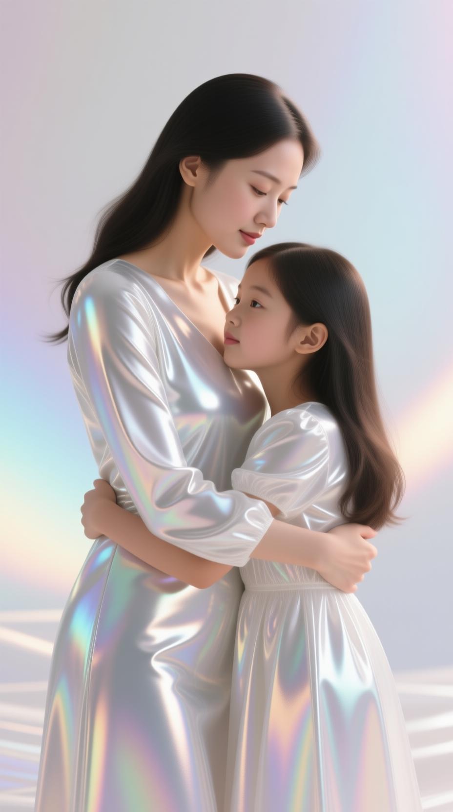 mother and daughter embracing bridge between generations warm light