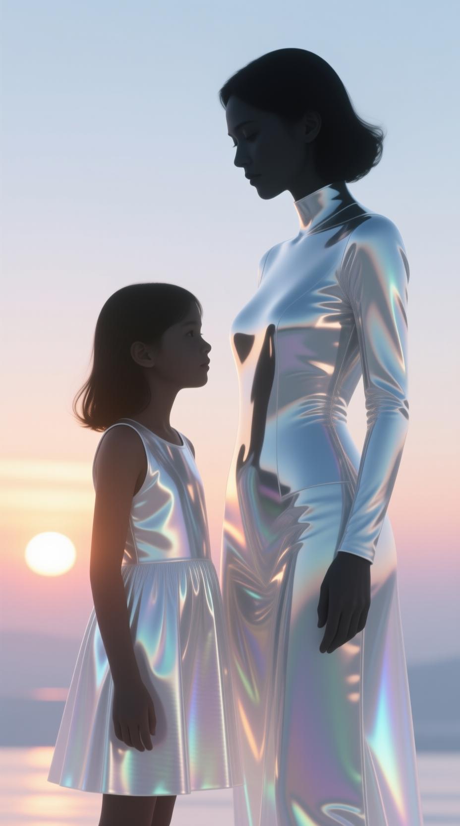 mother and daughter holding hands silhouette sunset emotional