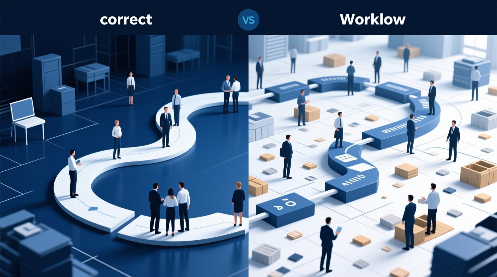 organizational structure comparison, correct vs incorrect workflow distribution, business process design