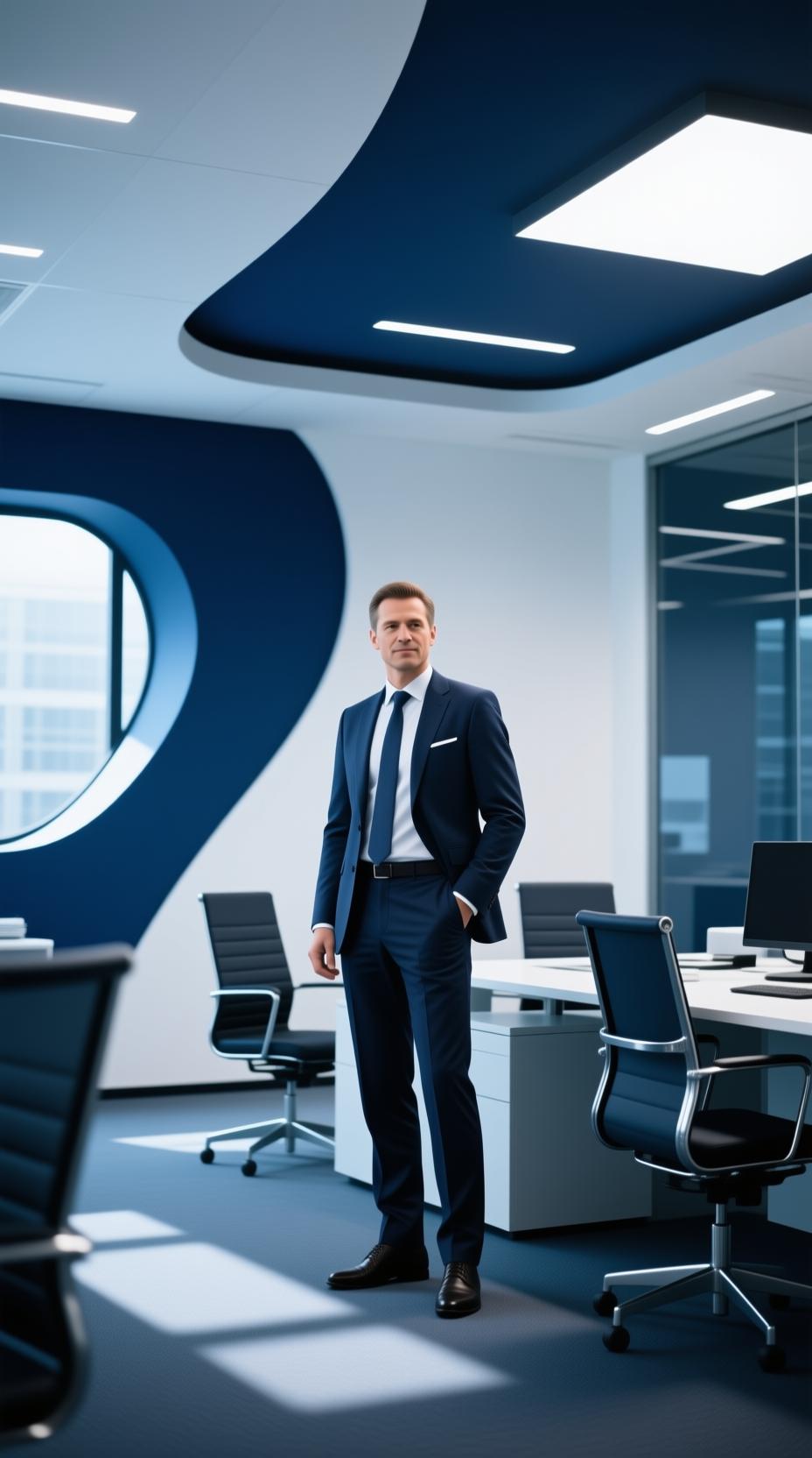 professional business leader standing confidently in modern office