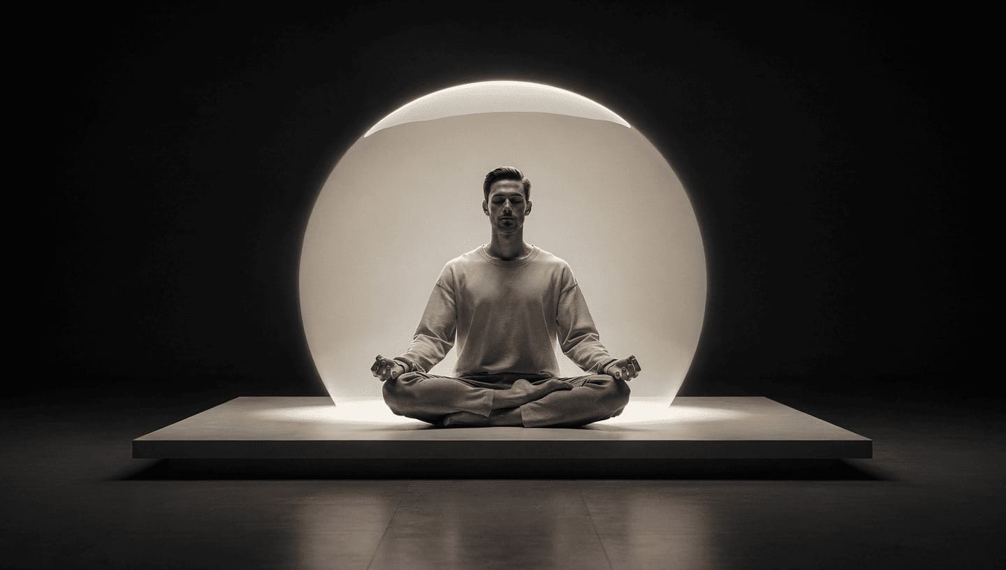 protective spiritual barrier of light surrounding a meditating figure
