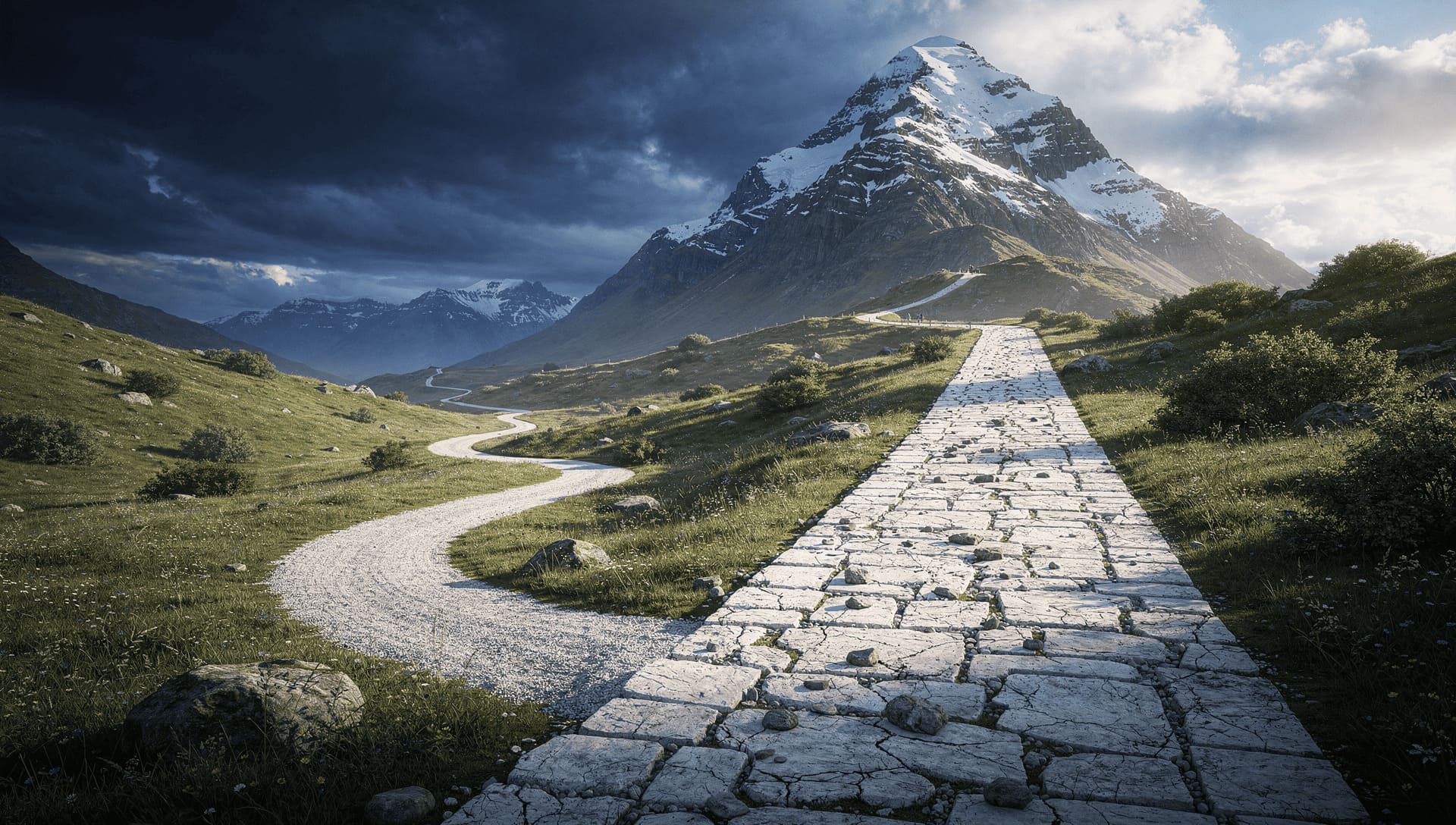 two paths diverging, one straight and difficult