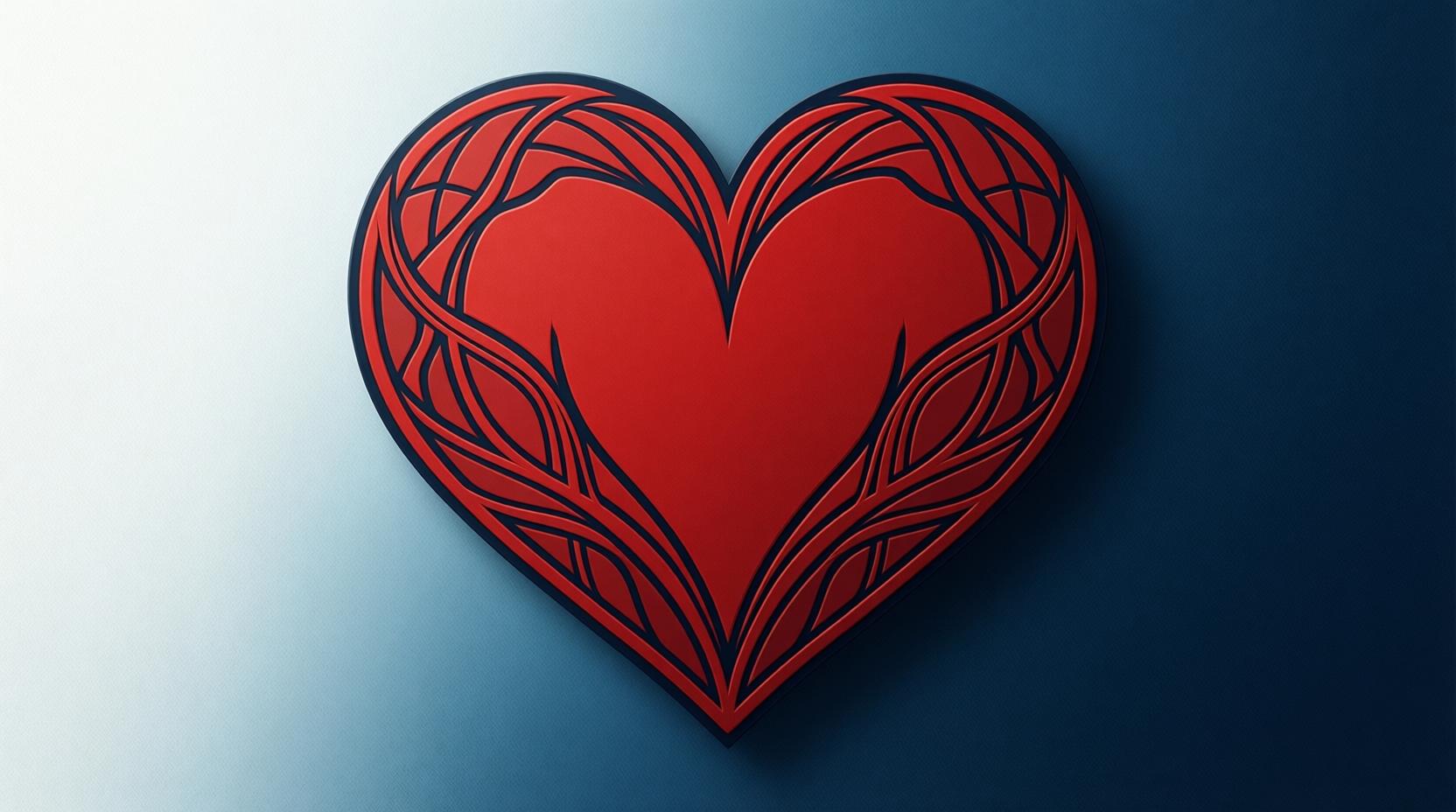 traditional red heart symbol with medieval manuscript style