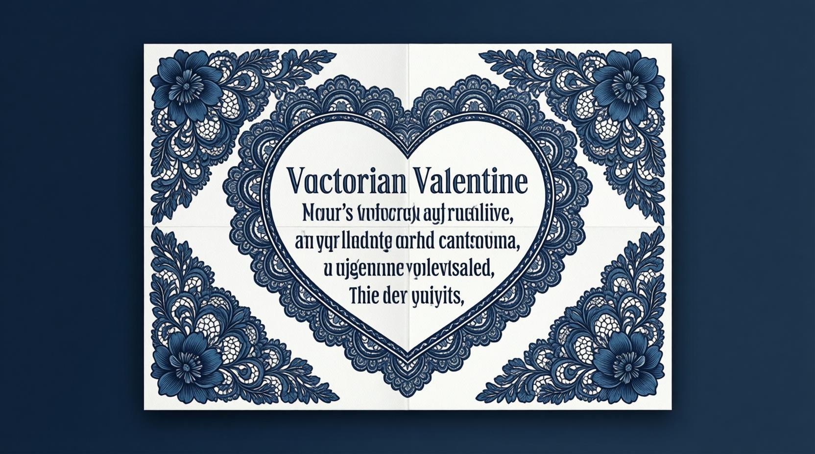 vintage Victorian Valentine card with intricate lace design and romantic poetry