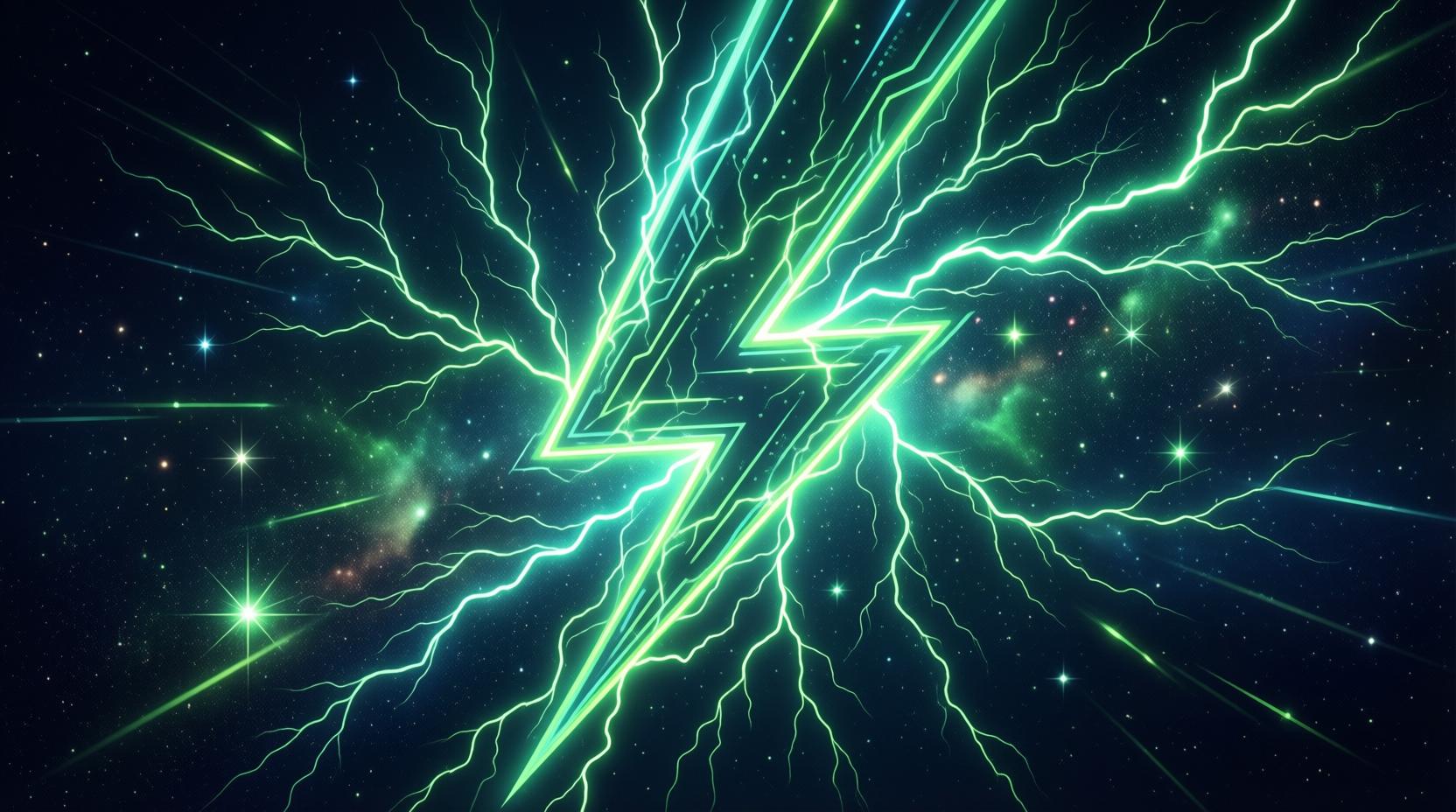 lightning bolt energy with glowing stars and dynamic cosmic light