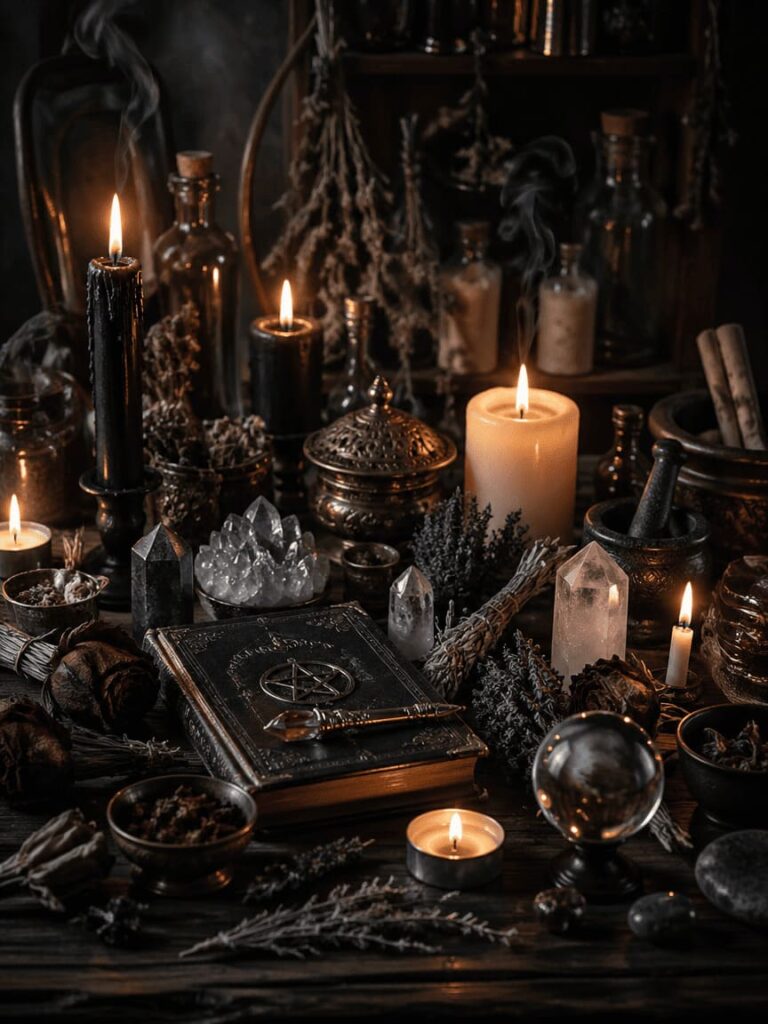 candles herbs crystals altar