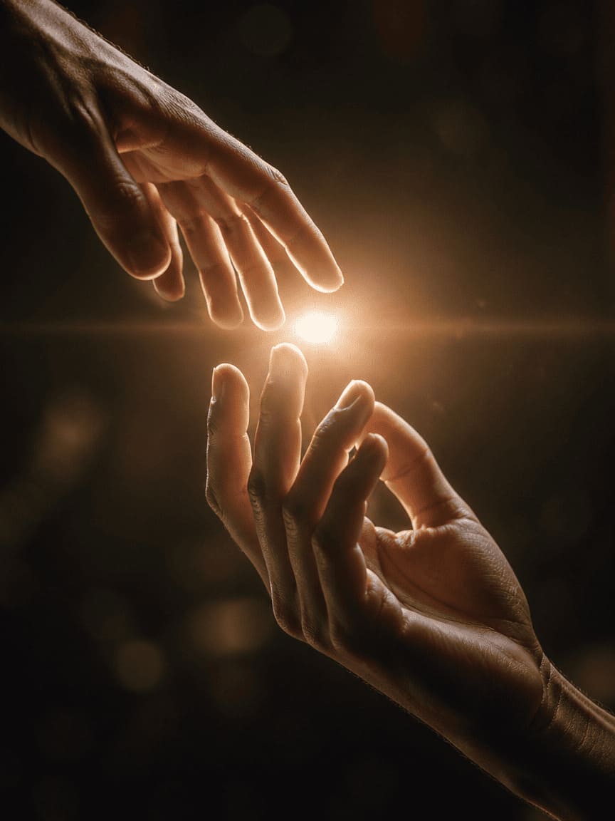 two hands reaching toward each other