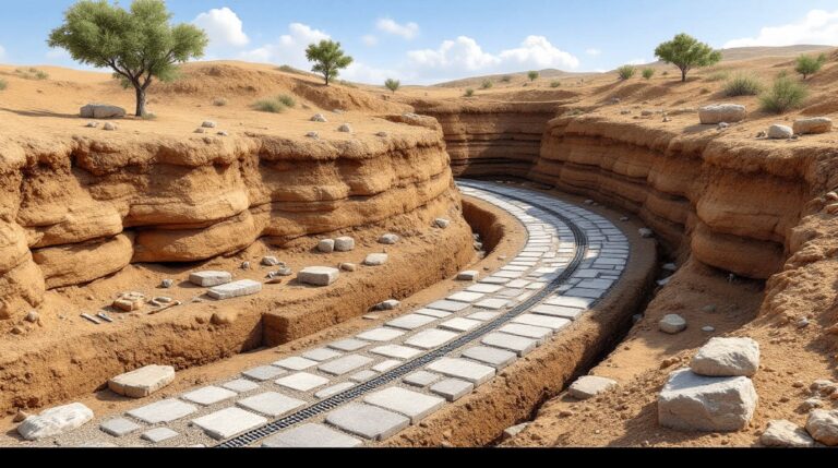 Roman road underground cross section layers excavation