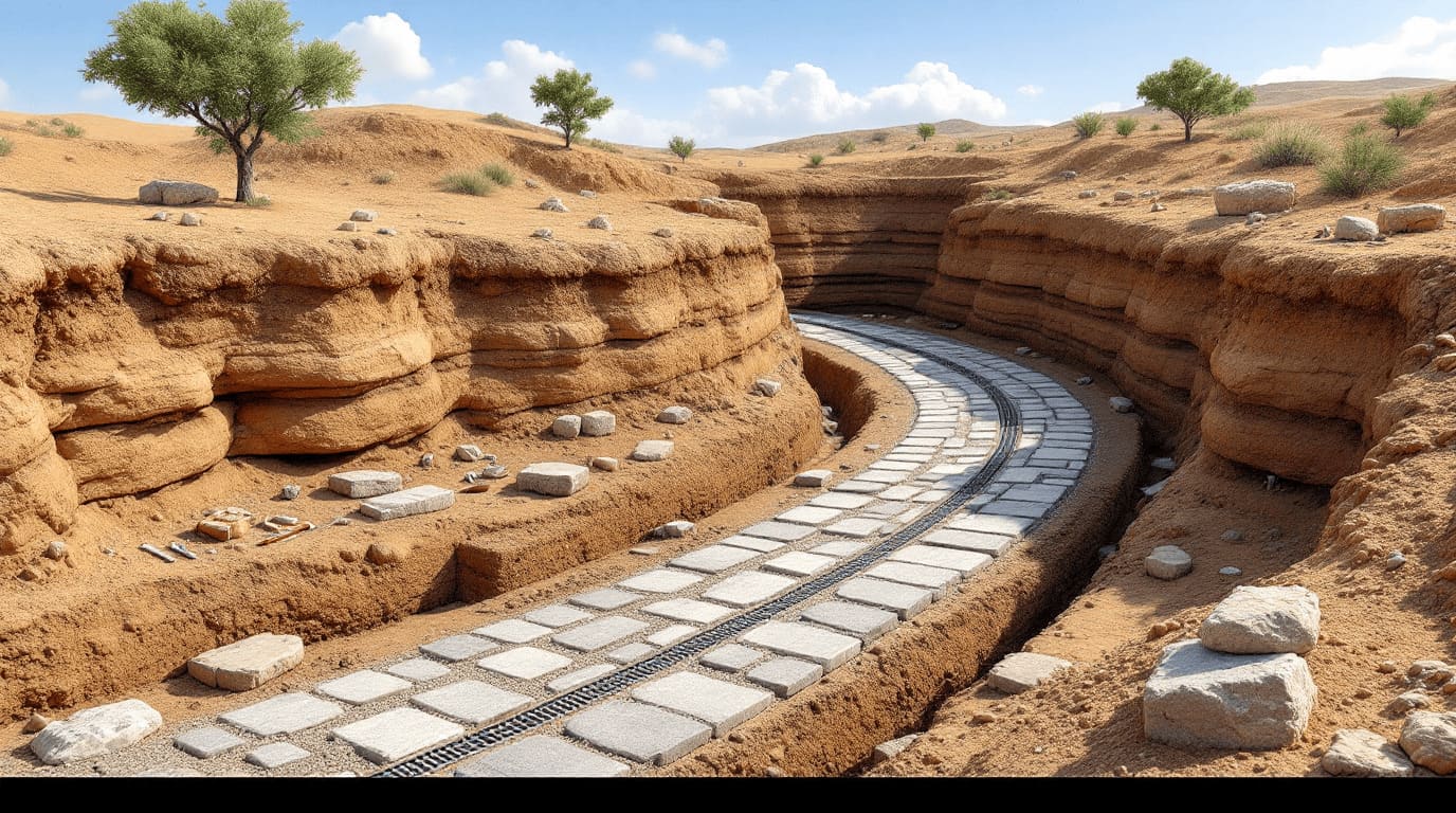 Roman road underground cross section layers excavation