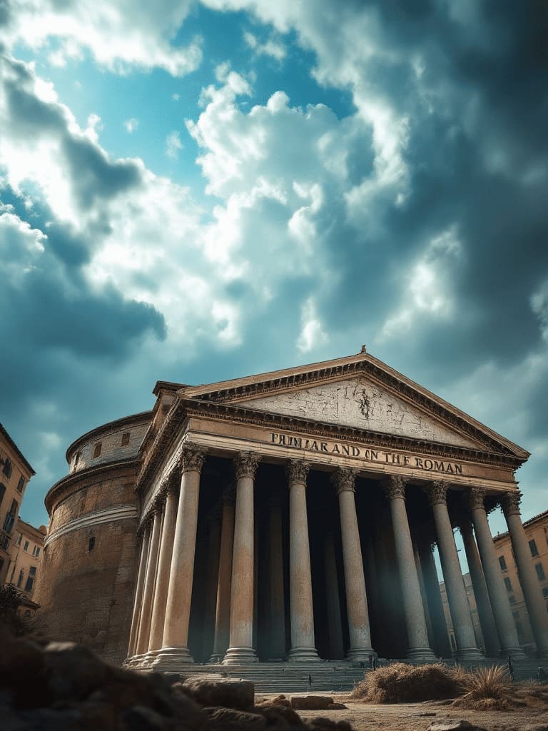 Rome Pantheon columns ancient temple dramatic sky mystery
