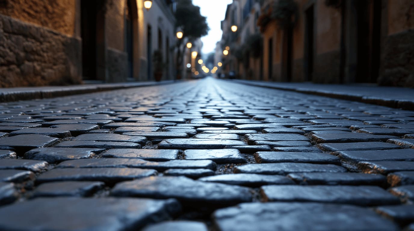 ancient Roman road stone paving close up Via Appia