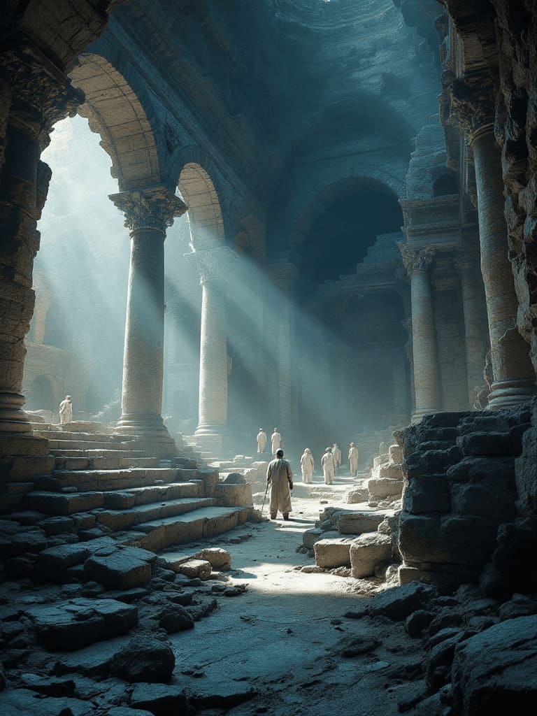 ancient Rome underground ruins archaeological excavation dramatic lighting